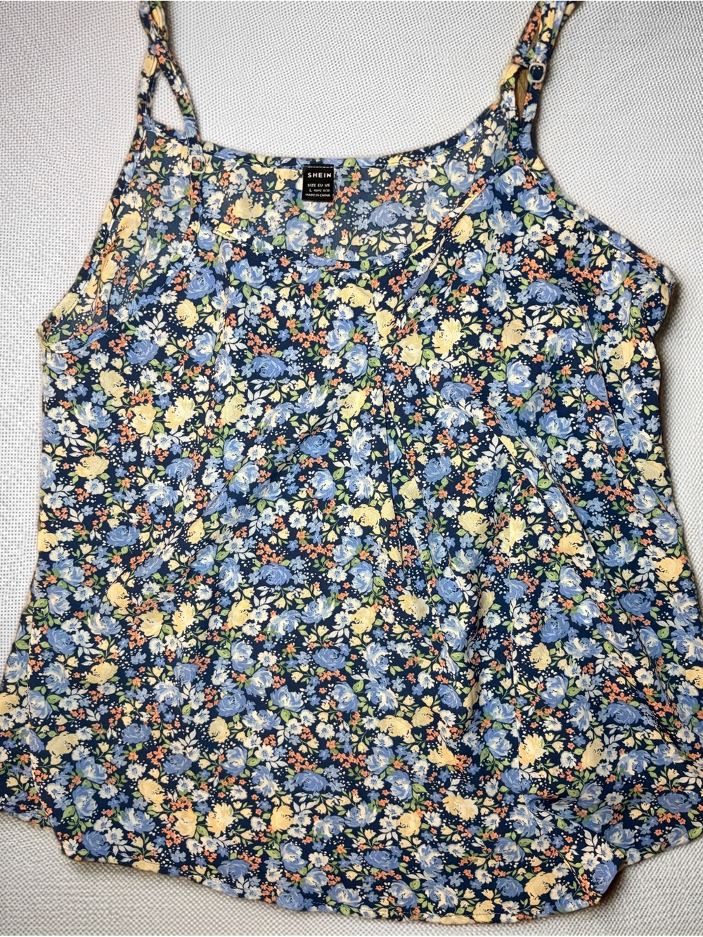 SHEIN Blue Floral Spaghetti Strap Tank Top Camisole